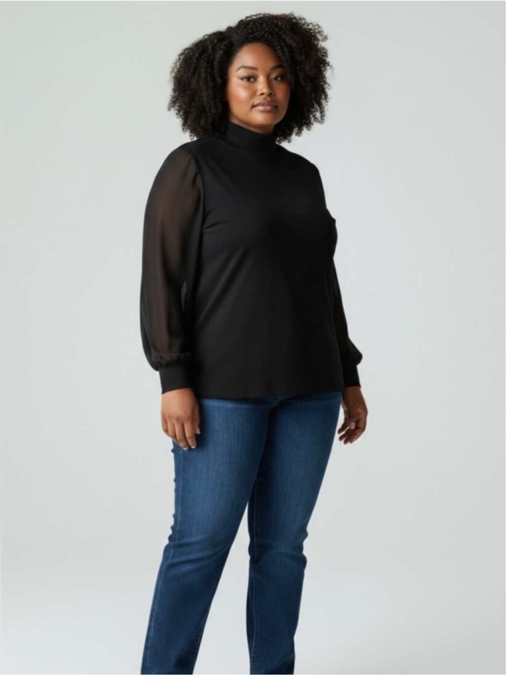 Additonelle Black Turtleneck Sweater with Sheer Sleeves Sz 2X